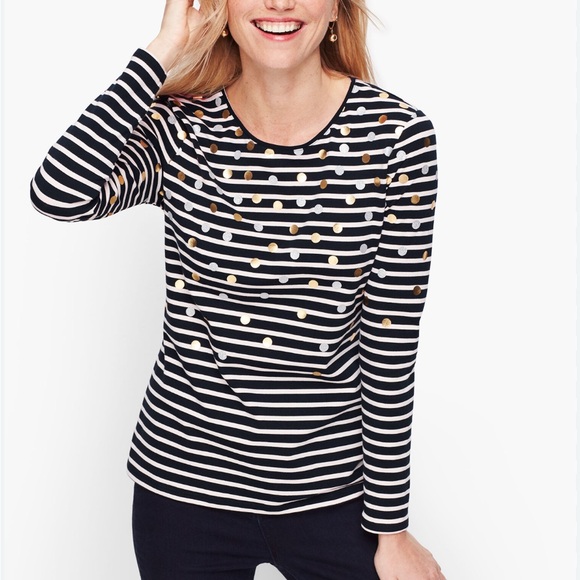 Talbots Tops - Navy and White Striped Women's Top with metallic ornaments MP